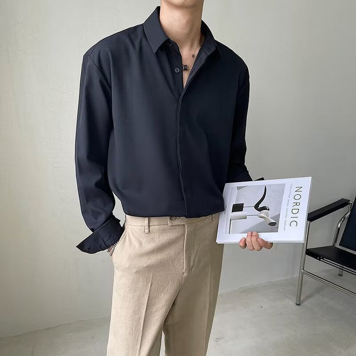 Camisa Formal para Hombre - Ajuste Slim - Manga Larga - Botón Oculto - Tela Elástica