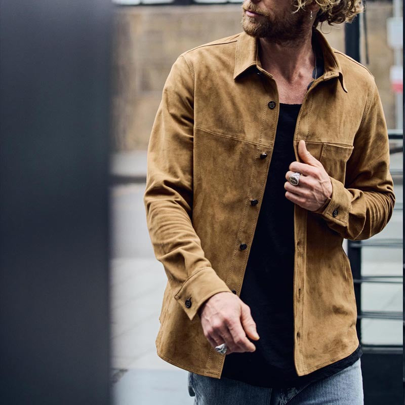 Herren Freizeithemd - Gebürstete Baumwollmischung - Bequemer Fit - Langarm Retro Look