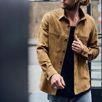 Herren Freizeithemd - Gebürstete Baumwollmischung - Bequemer Fit - Langarm Retro Look