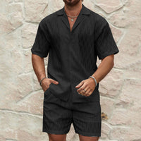 Ensemble d'été deux pièces confortable pour hommes - Chemise boutonnée à manches courtes et short décontractés en coton doux