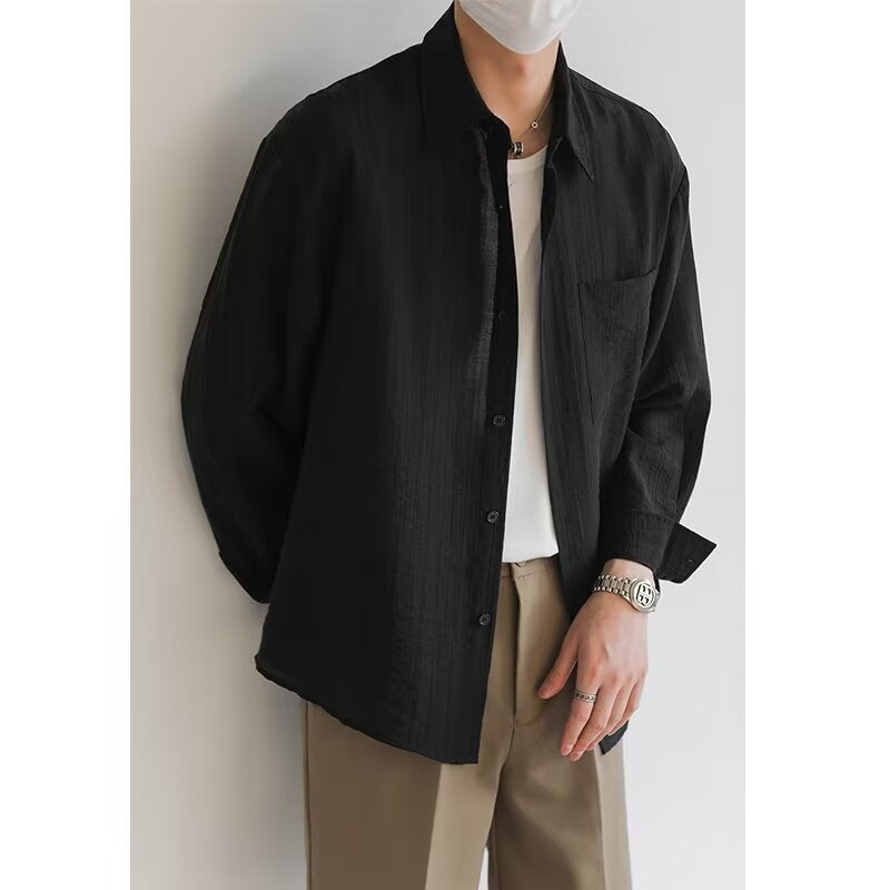 Camisa de manga larga para hombre - Algodón liviano - Corte relajado - Casual con botones