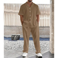 Ensemble Décontracté pour Hommes - Chemise à Boutons Légère & Pantalons à Pli Plats - Coupe Confortable