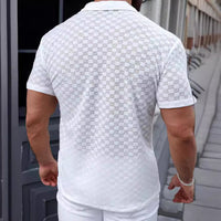Chemise décontractée en tricot pour hommes avec détails en dentelle - Relaxed Fit, Short Sleeve Button-Up Top