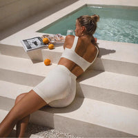 Ensemble en maille pour femmes - Crop top côtelé et short taille haute - Vêtements de détente extensibles