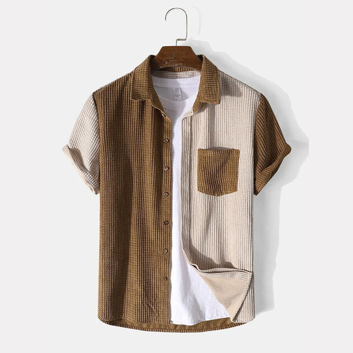 Set homme deux pièces en molleton texturé - Coupe décontractée - Chemise à boutons et short à cordon ajustable