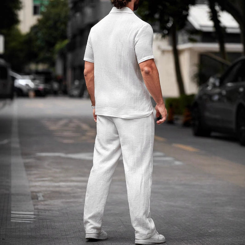 Set de Chemise et Pantalon pour Homme - Cotton Léger - Coupe Détendue - Manches Courtes, Style Casual