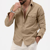 Camisole de l'homme à tête longue en coton humide - Vestibilità Regolare con Bottoni e Tasche sul Petto
