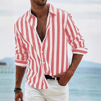 Chemise homme à manches longues en coton lin - coupe décontractée - boutons - rayures décontractées