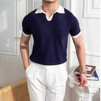 Camisa Polo para Hombres - Algodón Tejido - Ajuste Regular - Cuello en V - Manga Corta con Puños Acabados en Canalé