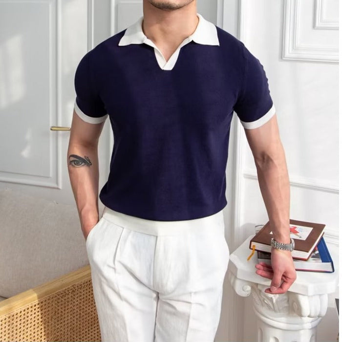 Camisa Polo para Hombres - Algodón Tejido - Ajuste Regular - Cuello en V - Manga Corta con Puños Acabados en Canalé