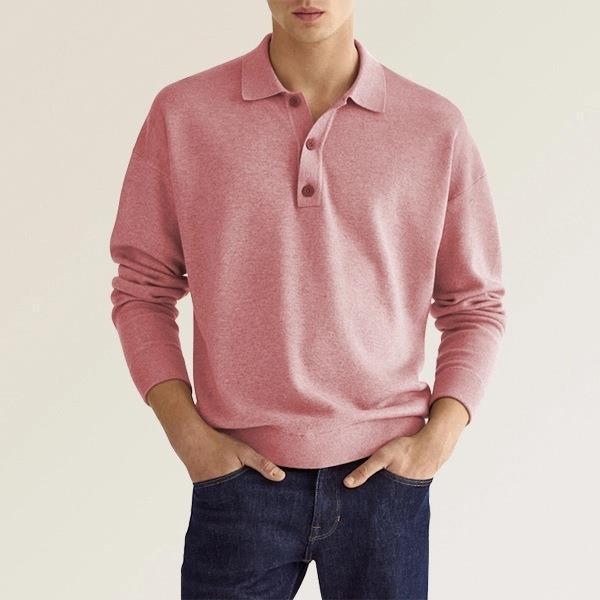 Polo à manches longues pour hommes, coupe classique, en coton mélangé et poignets côtelés