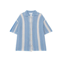 Chemise en tricot décontractée pour hommes avec manches courtes, coupe décontractée, design en tricot ouvert et rayures élégantes