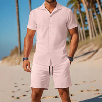Ensemble Chemise et Short Polo pour Hommes - Coupe Slim - Motif en Relief - Vêtements Décontractés et Respirants