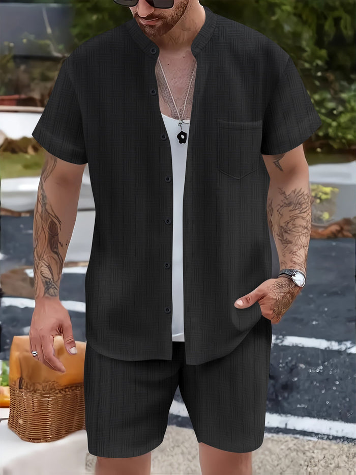 Set de homme 2 pièces - Chemise à col henley et short - Convient léger et décontracté