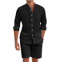 Ensemble Homme Deux Pièces - Mélange de Lin - Coupe Décontractée - Chemise à Boutons & Shorty Mi-Cuisse