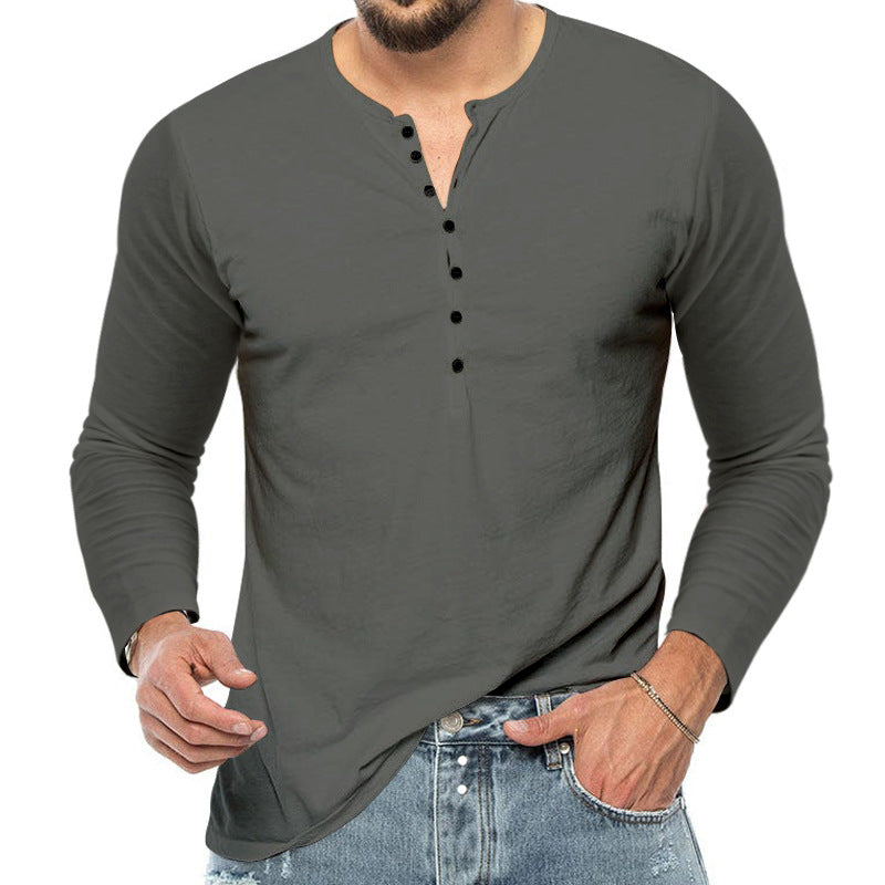 Chemise Henley pour hommes - Manches longues - Coupe régulière - Fastex à boutons - Coton respirant