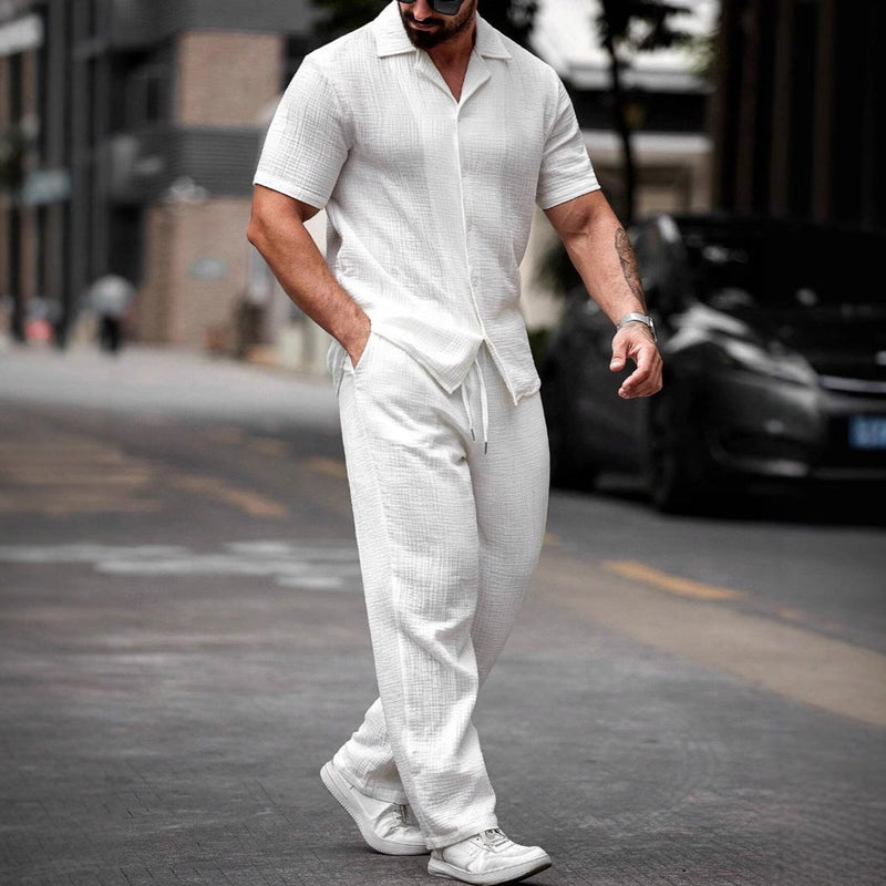 Set de Chemise et Pantalon pour Homme - Cotton Léger - Coupe Détendue - Manches Courtes, Style Casual