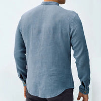 Camisole de l'homme avec boutons - Cotone Texturizzato - Typo Regolare - Colletto Mandarino - Maniche Lunghe