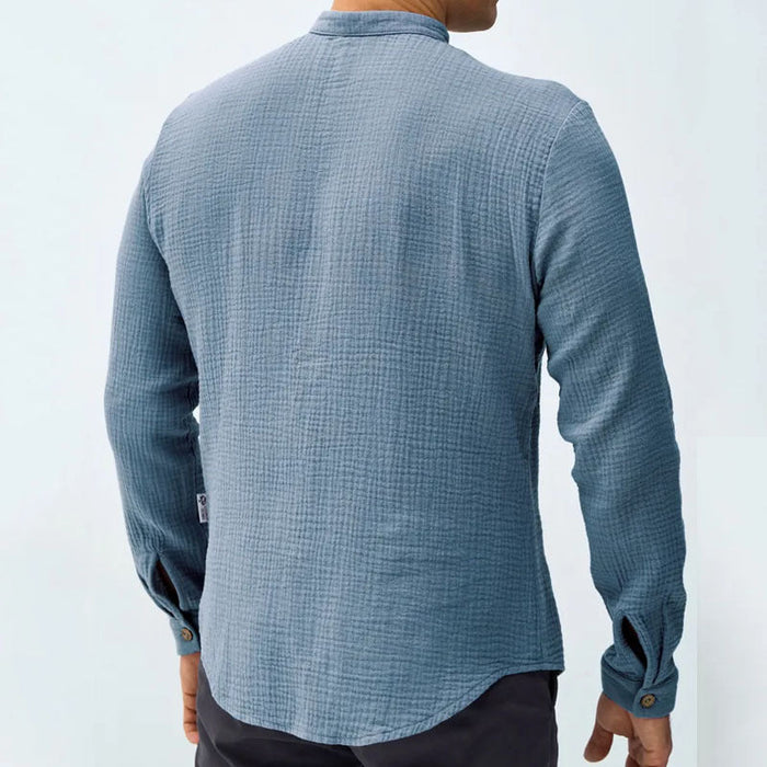 Camisole de l'homme avec boutons - Cotone Texturizzato - Typo Regolare - Colletto Mandarino - Maniche Lunghe