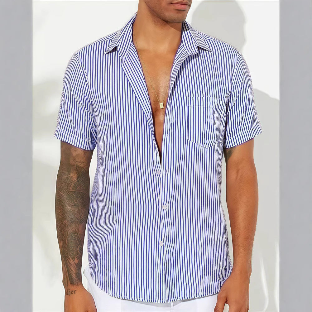 Camisole décontractée pour hommes - mélange d'algues - fermeture à glissière - manteau court - rayons verticaux