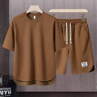 Ensemble sportif pour hommes - coupe décontractée - T-shirt à manches courtes et short à cordon ajustable - coton respirant
