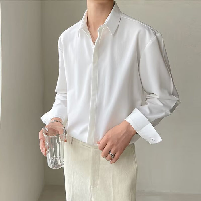 Camisa Formal para Hombre - Ajuste Slim - Manga Larga - Botón Oculto - Tela Elástica