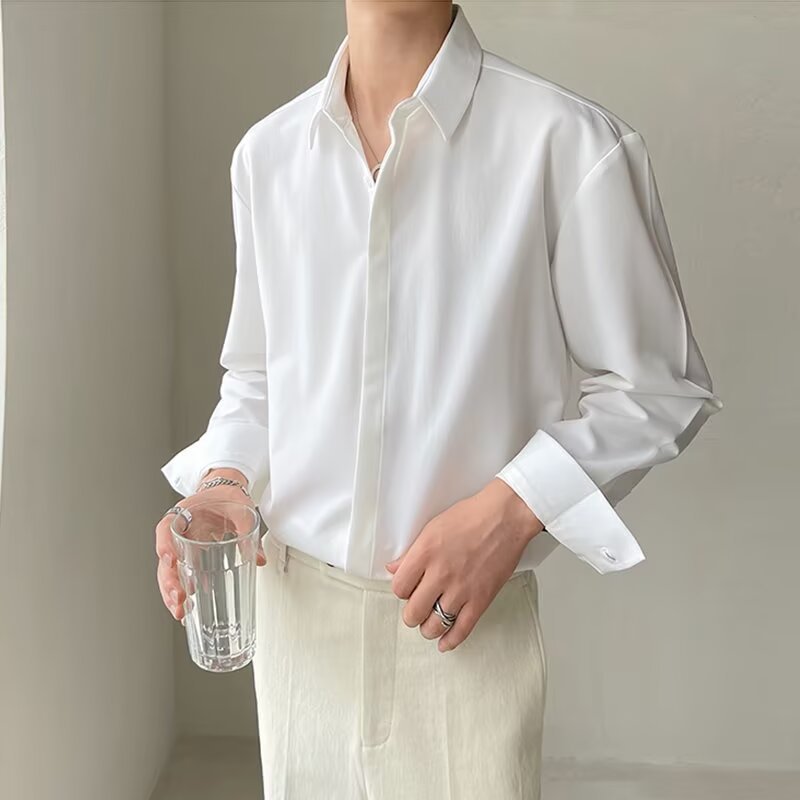 Camisa Formal para Hombre - Ajuste Slim - Manga Larga - Botón Oculto - Tela Elástica