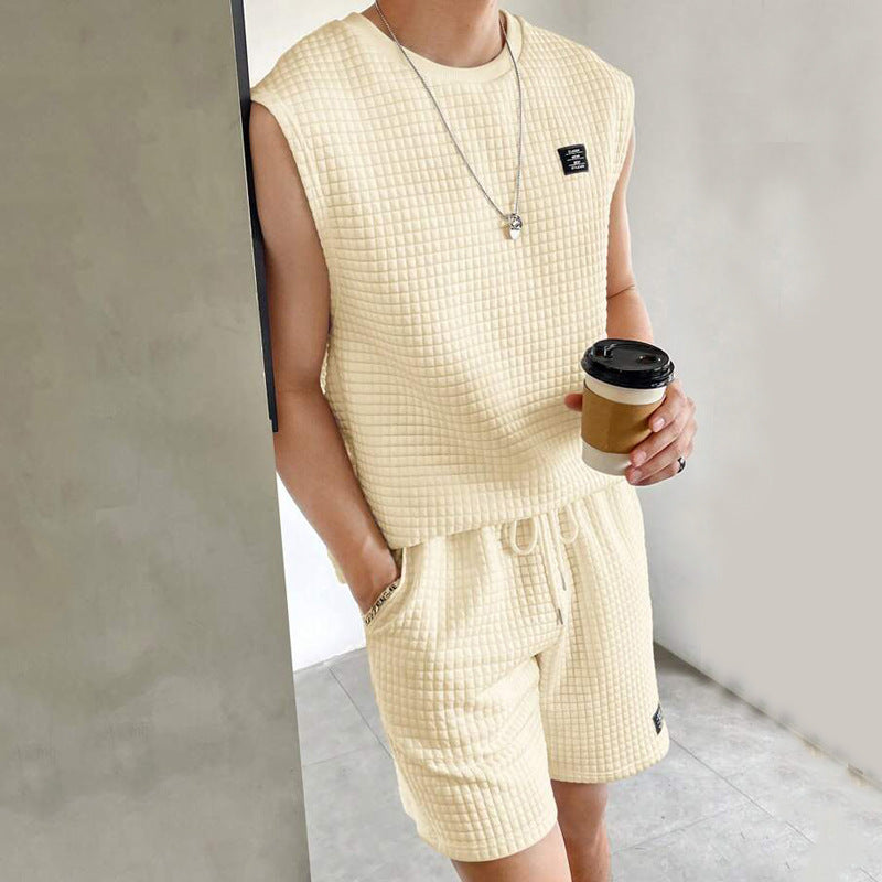 Set de lounge pour hommes - Maille gaufrée - Haut sans manches et short - Vêtements de détente ultra-confortables
