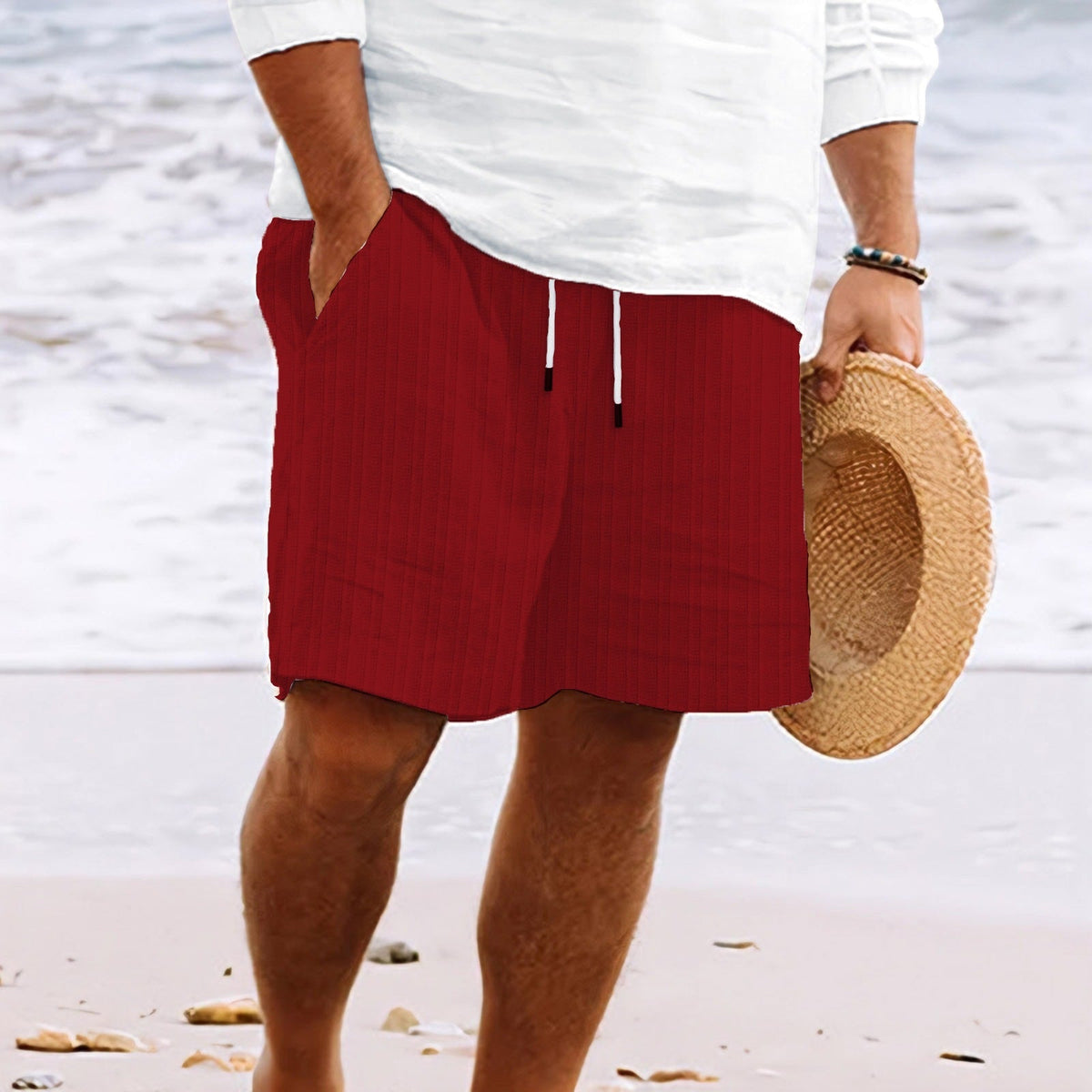 Pantalon Corti da Uomo - Combinazione di Cotone e Lino - Vestibilità comoda - Vita con coulisse - Tasche multiple