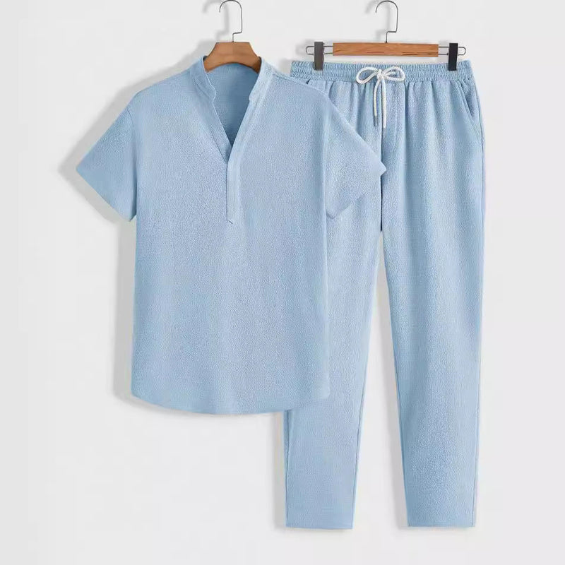Set d'entraînement pour hommes - Respirant et confort décontracté - Top à manches courtes et pantalon à fermeture à cordon