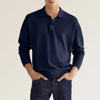 Polo à manches longues pour hommes, coupe classique, en coton mélangé et poignets côtelés