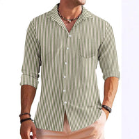 Camisa de manga larga para hombres - Ajuste regular - Estampado a rayas con bolsillo en el pecho