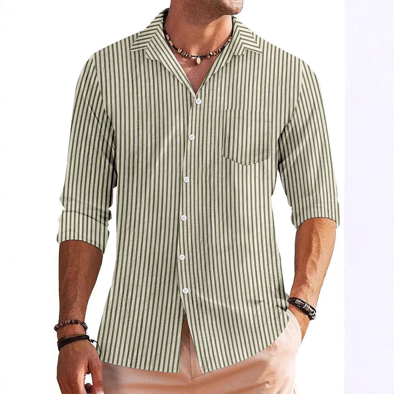 Camisa de manga larga para hombres - Ajuste regular - Estampado a rayas con bolsillo en el pecho
