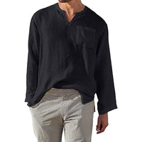 Chemise homme à manches longues en lin et coton - coupe décontractée avec col mandarin pour un style casual et élégant