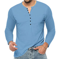 Chemise Henley pour hommes - Manches longues - Coupe régulière - Fastex à boutons - Coton respirant