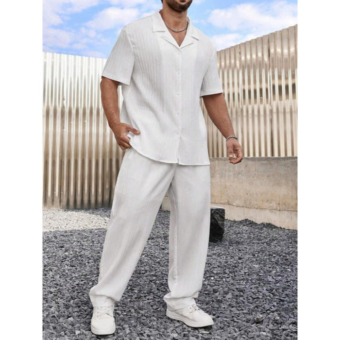Ensemble Décontracté pour Hommes - Chemise à Boutons Légère & Pantalons à Pli Plats - Coupe Confortable
