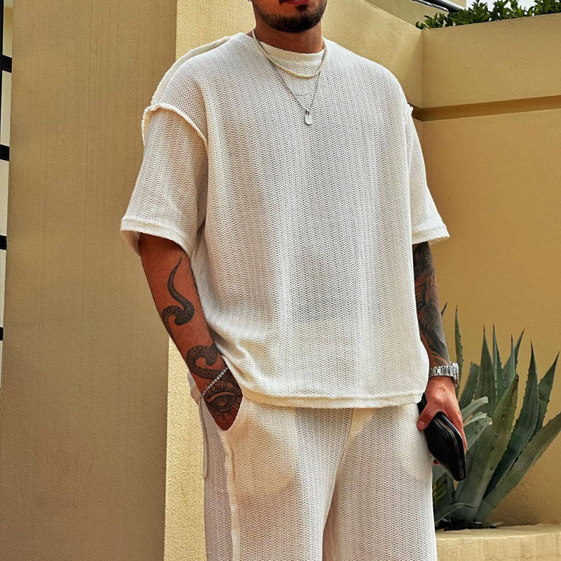 Ensemble Sportif Hommes - Tissu Coton Respirant - T-Shirt Confortable et Short Mi-Mollet pour un Style Décontracté