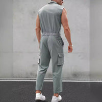 Combinaison Homme Slim Fit Sans Manches avec Boutonnage, Col Chemise et Poches Cargo
