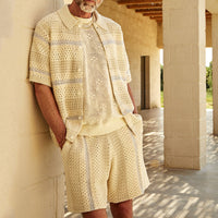 Set de Cardigan et Short pour Hommes - Coupe Décontractée - Tricot Ouvert - Vêtements Casual Respirants