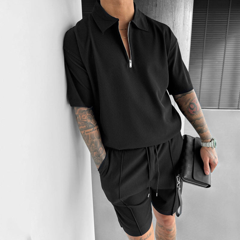 Ensemble Polo et Short pour Homme - Coupe Décontractée - Col à Glissière - Taille à Drawstring - Coton Respirant