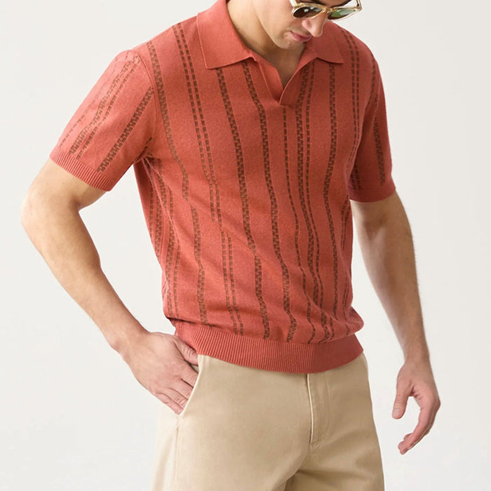 Polo pour homme en jacquard avec boucle en V - Fit Regolare - Manica Corte pour un style décontracté et moderne