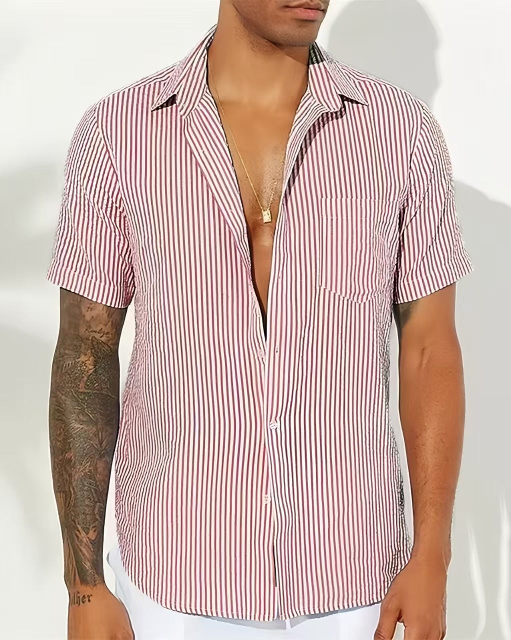 Camisole décontractée pour hommes - mélange d'algues - fermeture à glissière - manteau court - rayons verticaux