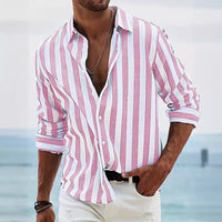 Chemise homme à manches longues en coton lin - coupe décontractée - boutons - rayures décontractées