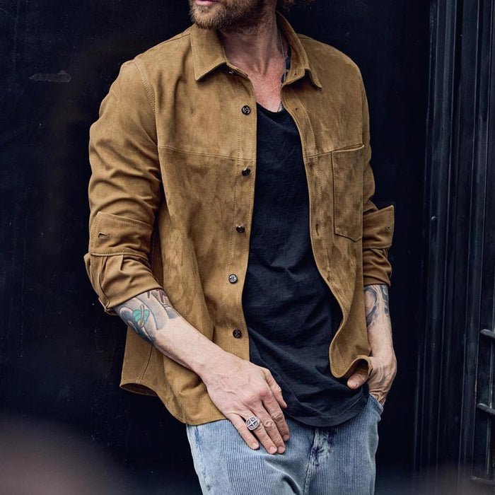 Herren Freizeithemd - Gebürstete Baumwollmischung - Bequemer Fit - Langarm Retro Look