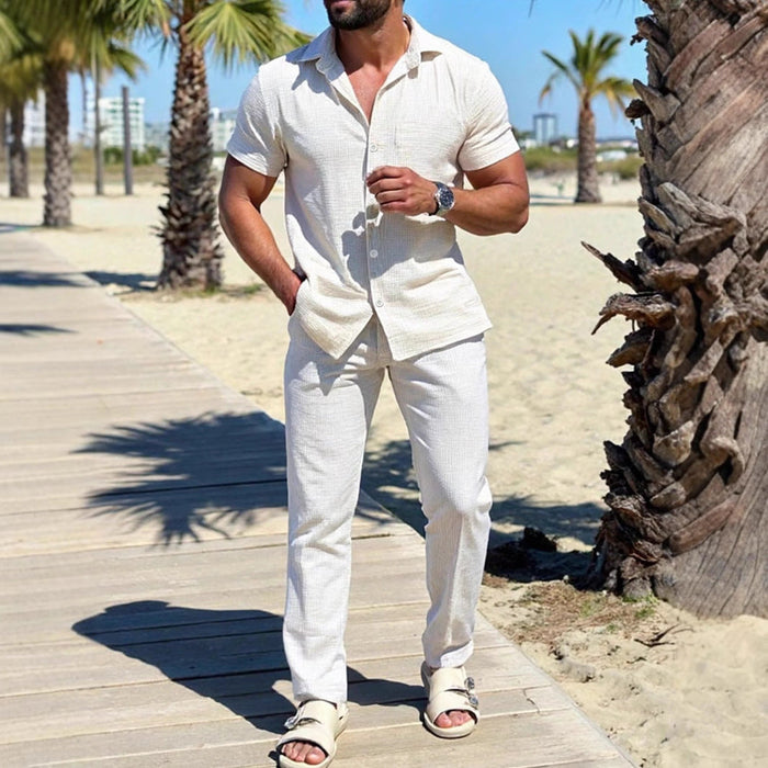 Set de Chemise et Pantalon pour Homme - Cotton Léger - Coupe Détendue - Manches Courtes, Style Casual