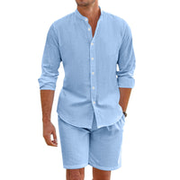 Ensemble Homme Deux Pièces - Mélange de Lin - Coupe Décontractée - Chemise à Boutons & Shorty Mi-Cuisse