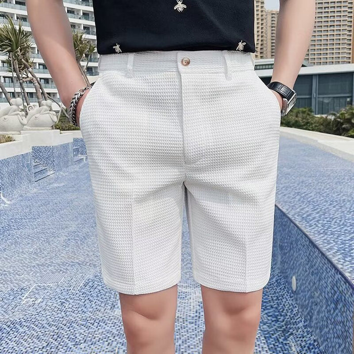 Bermuda Homme Slim Fit en Tissu Texturé avec Boutons à la Taille et Passants pour Ceinture