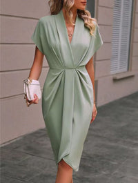 Elegant Damen-Midi-Kleid mit Drapierung und V-Ausschnitt - Vielseitiger Chic