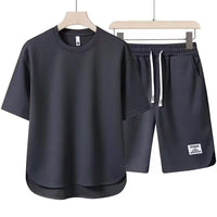Ensemble sportif pour hommes - coupe décontractée - T-shirt à manches courtes et short à cordon ajustable - coton respirant