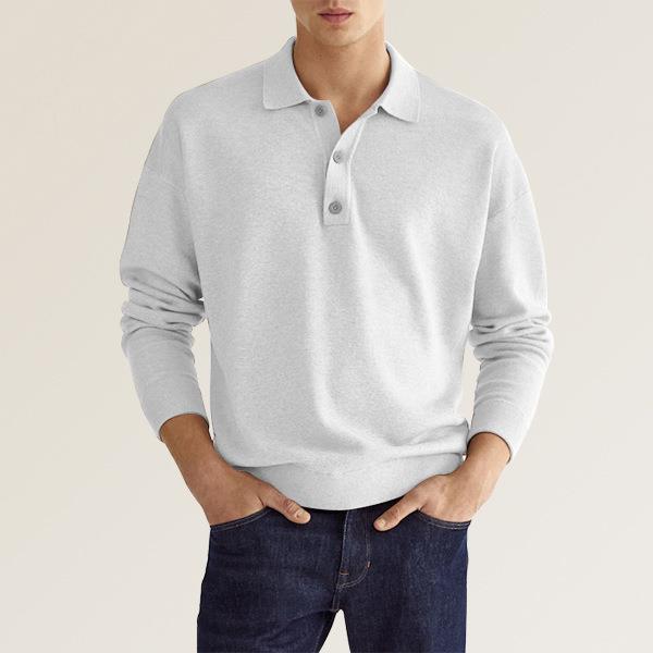 Polo à manches longues pour hommes, coupe classique, en coton mélangé et poignets côtelés